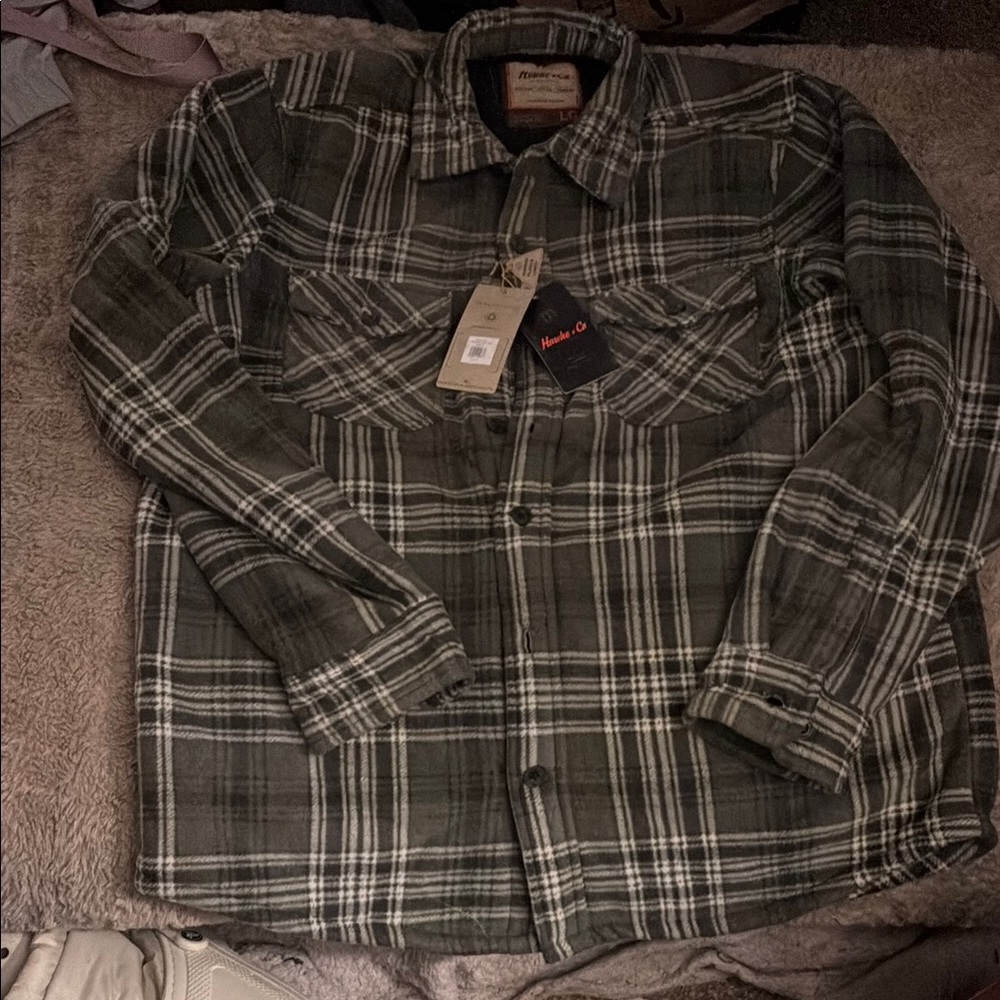 Men's Plaid Button-Up Sherpa Lined Shirt Jacket. Warm, Soft and Comfortable.